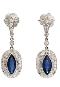 Clearance Pamono Art Deco Earrings with Blue Sapphires and Diamonds Mounted in Platinum, 1925, Set of 2