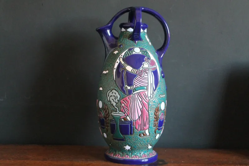 Hot Pamono Art Deco Egyptian Revival Style Ceramic Pitcher, 1930s