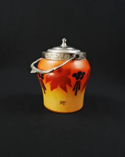 Clearance Pamono Art Deco Enameled and Painted Glass Biscuit Bucket from Legras-Montjoye, 1920