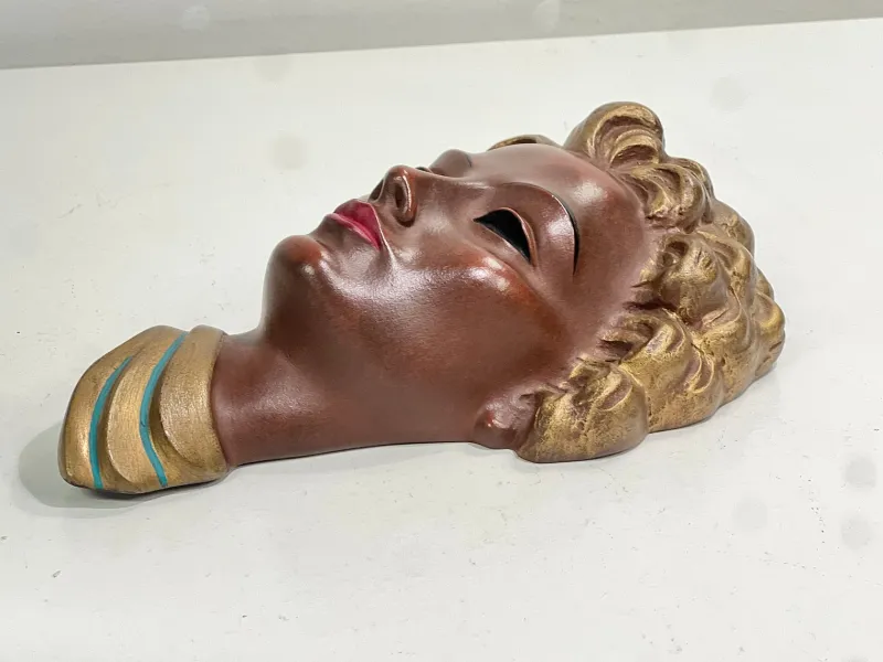 Sale Pamono Art Deco Face Wall Relief with Golden Accents by W. Witthöft, Germany, 1940s
