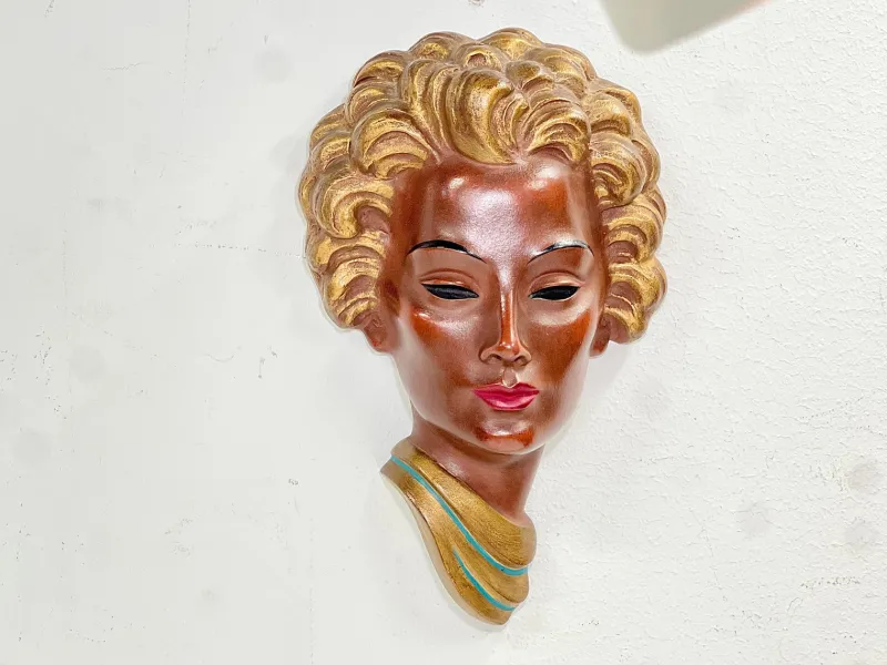 Sale Pamono Art Deco Face Wall Relief with Golden Accents by W. Witthöft, Germany, 1940s