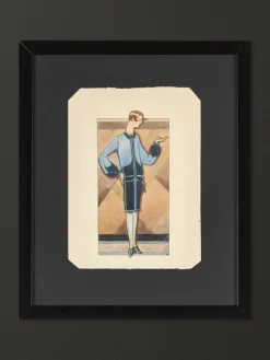 Online Pamono Art Deco Fashion Drawing, Gouache on Paper, Framed