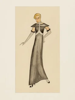Pamono Art Deco Fashion Drawings IV, 1920s, Gouache on Paper, Framed, Set of 3><noscript><img width=