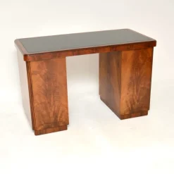 Pamono Art Deco Figured Walnut Pedestal Desk, 1930s><noscript><img width=