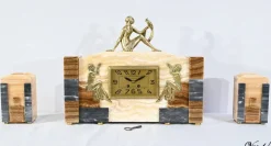 Pamono Art Deco Fireplace Set in Onyx and Bronze from A. Gapaillard, 1920><noscript><img width=