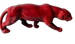 Pamono Art Deco Fremch Saint-Clément Panther in Glazed Red Ceramic, 1930s