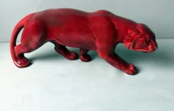 Pamono Art Deco Fremch Saint-Clément Panther in Glazed Red Ceramic, 1930s