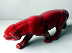 Pamono Art Deco Fremch Saint-Clément Panther in Glazed Red Ceramic, 1930s
