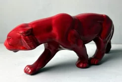 Pamono Art Deco Fremch Saint-Clément Panther in Glazed Red Ceramic, 1930s