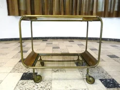 Pamono Art Deco French Brass and Glass Bar Cart> Serving Bar Carts & Trolleys
