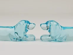 Online Pamono Art Deco French Dachshund Basset Hound Knife Rests in Light Blue Glass, 1930s, Set of 6
