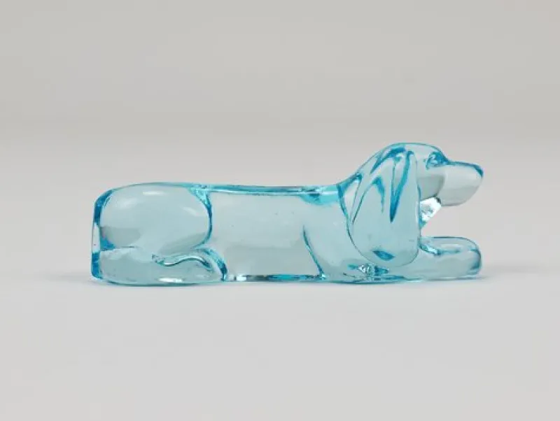 Online Pamono Art Deco French Dachshund Basset Hound Knife Rests in Light Blue Glass, 1930s, Set of 6