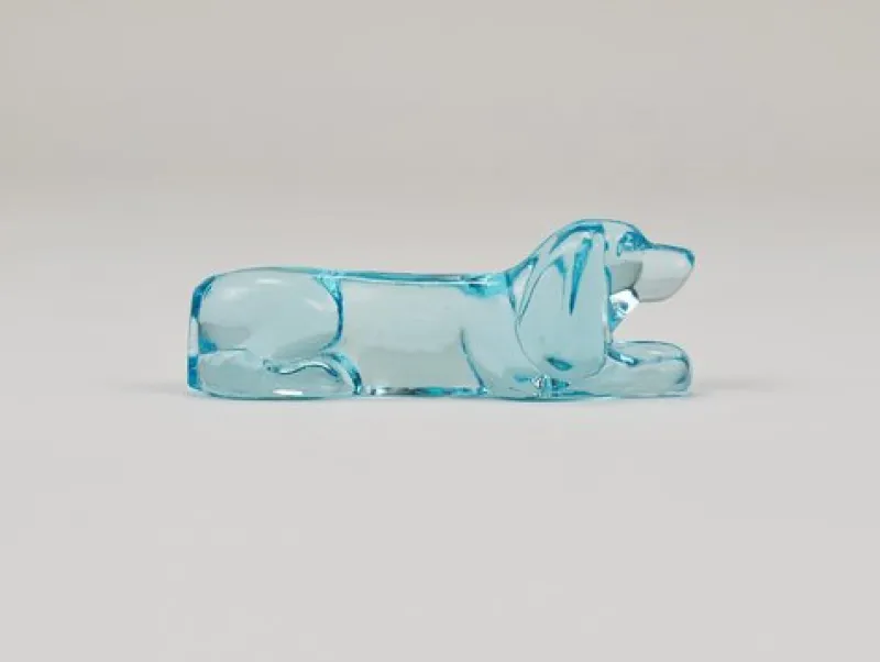 Online Pamono Art Deco French Dachshund Basset Hound Knife Rests in Light Blue Glass, 1930s, Set of 6