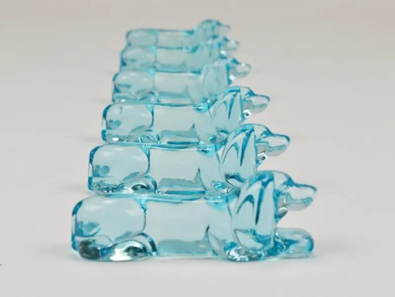 Online Pamono Art Deco French Dachshund Basset Hound Knife Rests in Light Blue Glass, 1930s, Set of 6
