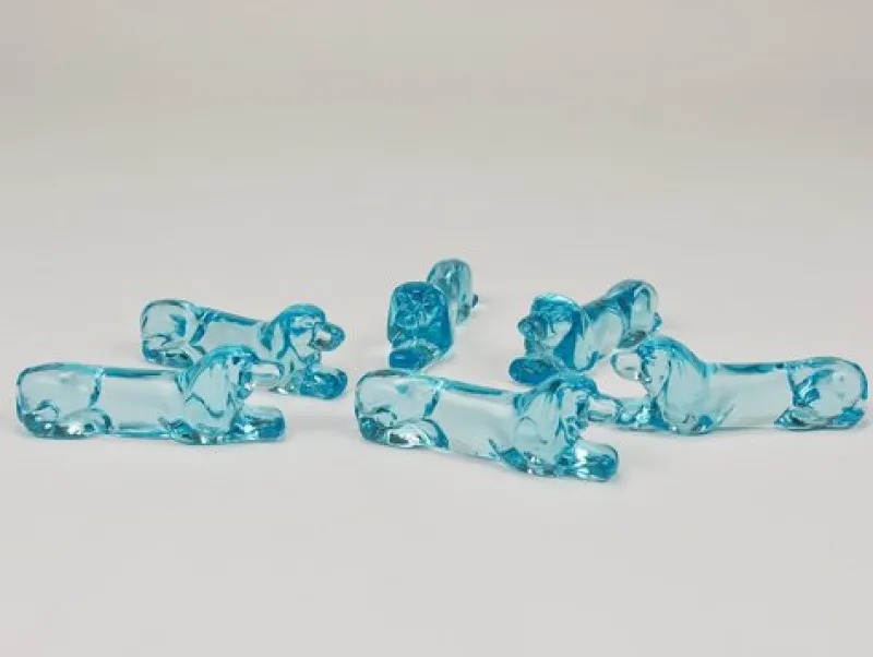 Online Pamono Art Deco French Dachshund Basset Hound Knife Rests in Light Blue Glass, 1930s, Set of 6