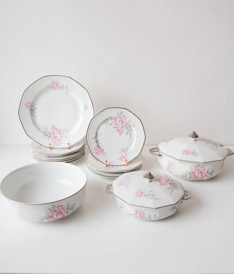 Hot Pamono Art Deco French Limoges Porcelain Dishes, 1930s, Set of 15