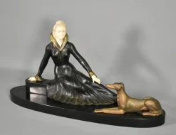 Pamono Art Deco French Metal & Marble Sculpture by Salvatore Melani, 1920s> Art Deco|Sculpture