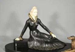 Pamono Art Deco French Metal & Marble Sculpture by Salvatore Melani, 1920s><noscript><img width=