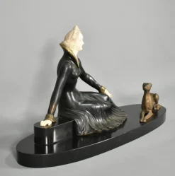 Pamono Art Deco French Metal & Marble Sculpture by Salvatore Melani, 1920s><noscript><img width=