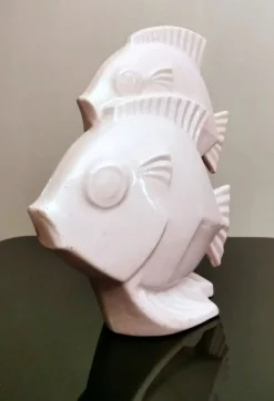 Hot Pamono Art Deco French Sculpture of Two Fish in Craquelé Porcelain