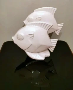 Hot Pamono Art Deco French Sculpture of Two Fish in Craquelé Porcelain