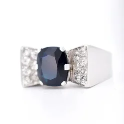 Hot Pamono Art Deco French Tank Ring in Gold, Sapphire and Diamonds, 1920s
