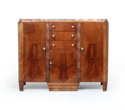 Pamono Art Deco French Walnut Sideboard with Marble Top, 1930s> Sideboards & Buffets