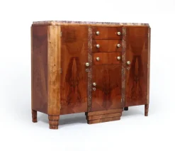 Pamono Art Deco French Walnut Sideboard with Marble Top, 1930s> Sideboards & Buffets