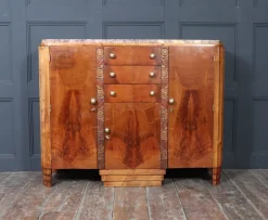 Pamono Art Deco French Walnut Sideboard with Marble Top, 1930s><noscript><img width=