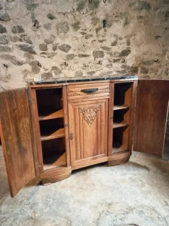 Pamono Art Deco French Walnut Sideboard with Marble Top, 1920s><noscript><img width=