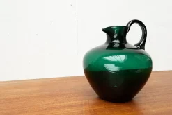 Pamono Art Deco German Green Glass Jug by Prof. Bruno Mauder for Zwiesel Theresienthal, 1930s><noscript><img width=