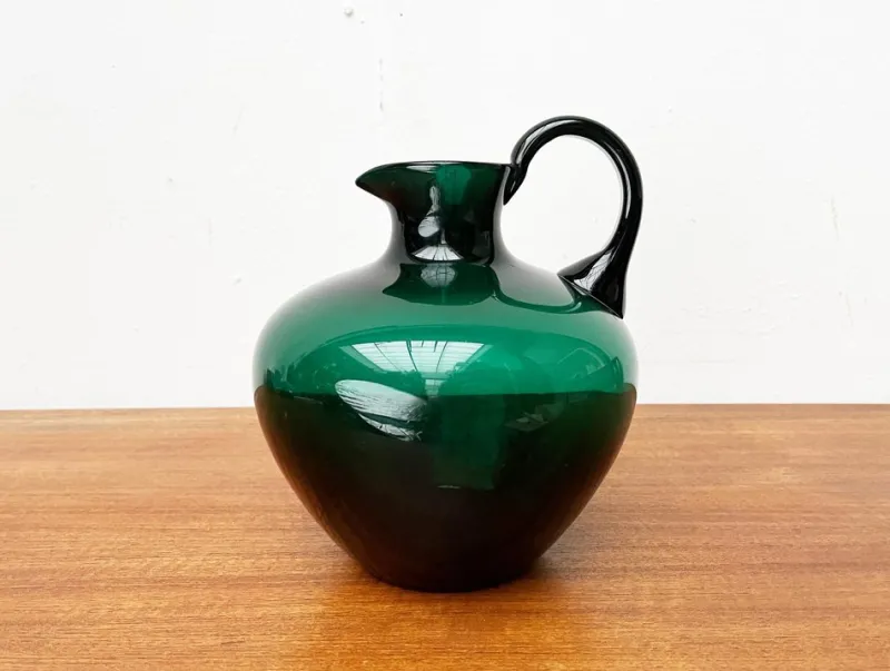 Pamono Art Deco German Green Glass Jug by Prof. Bruno Mauder for Zwiesel Theresienthal, 1930s> Glassware