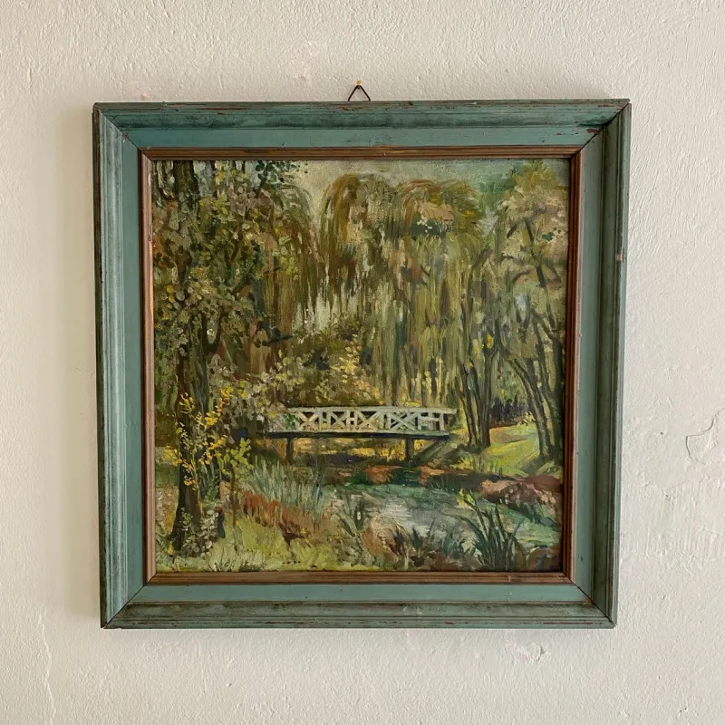 Pamono Art Deco German Landscape Painting, 1920s, Oil on Wood, Framed> Art Deco