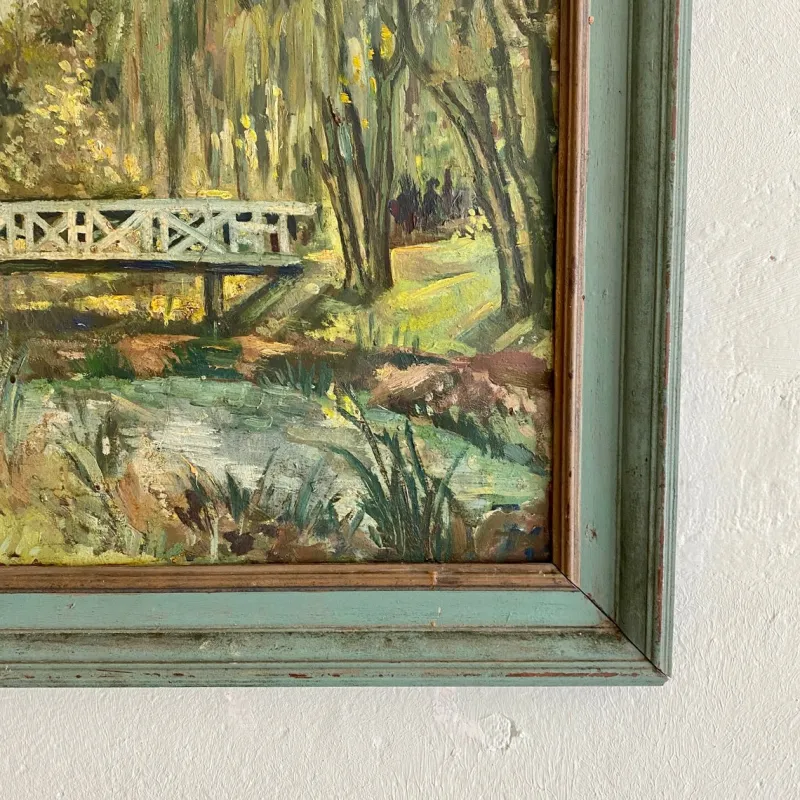 Pamono Art Deco German Landscape Painting, 1920s, Oil on Wood, Framed> Art Deco