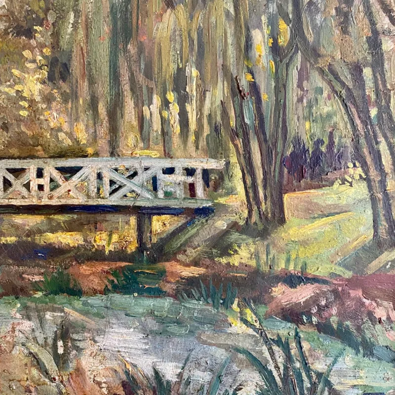 Pamono Art Deco German Landscape Painting, 1920s, Oil on Wood, Framed> Art Deco