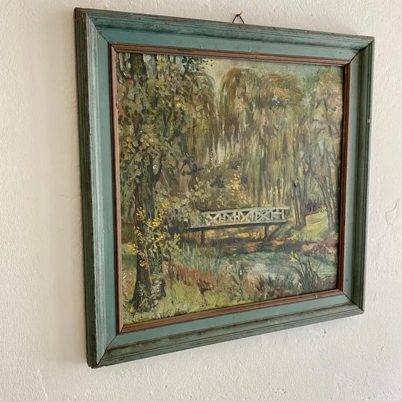 Pamono Art Deco German Landscape Painting, 1920s, Oil on Wood, Framed> Art Deco