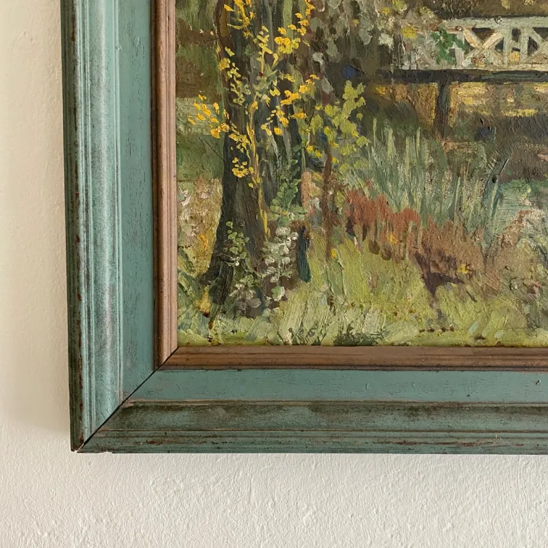 Pamono Art Deco German Landscape Painting, 1920s, Oil on Wood, Framed> Art Deco