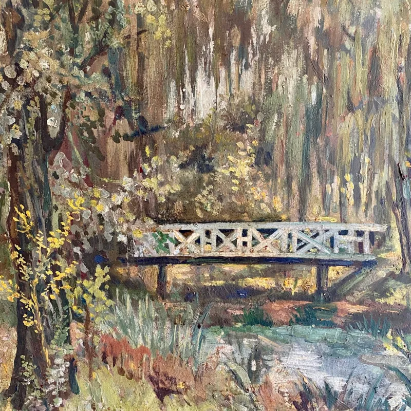Pamono Art Deco German Landscape Painting, 1920s, Oil on Wood, Framed> Art Deco