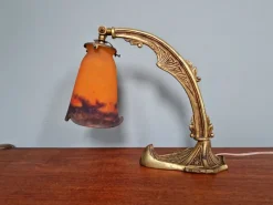 Pamono Art Deco Gilt Bronze and Marble Glass Desk Lamp from Muller Frères, 1920s