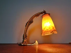 Pamono Art Deco Gilt Bronze and Marble Glass Desk Lamp from Muller Frères, 1920s