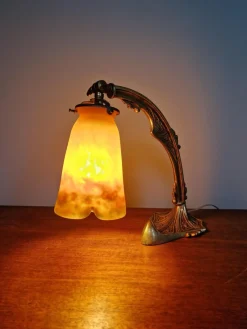 Pamono Art Deco Gilt Bronze and Marble Glass Desk Lamp from Muller Frères, 1920s