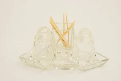 Outlet Pamono Art Deco Glass Salt and Pepper with Toothpick Holders, Vienna, 1920s