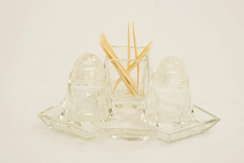 Outlet Pamono Art Deco Glass Salt and Pepper with Toothpick Holders, Vienna, 1920s
