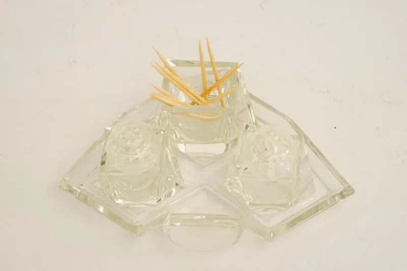 Outlet Pamono Art Deco Glass Salt and Pepper with Toothpick Holders, Vienna, 1920s