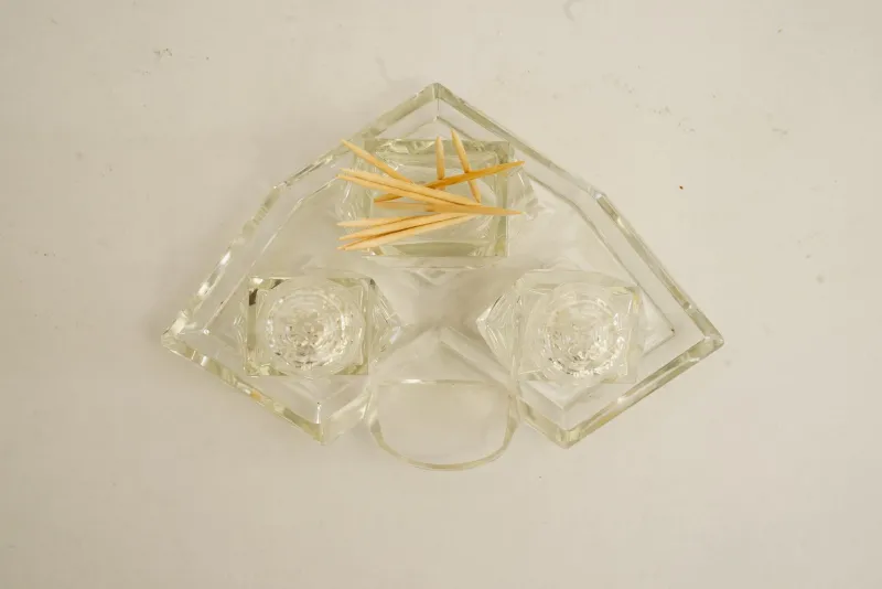 Outlet Pamono Art Deco Glass Salt and Pepper with Toothpick Holders, Vienna, 1920s