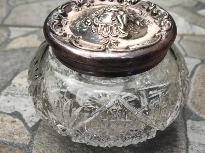 Online Pamono Art Deco Glass Sugar Bowl with Plated Lid, 1930s