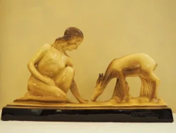 Pamono Art Deco Glazed Ceramic Sculpture by Charles Lemanceau><noscript><img width=