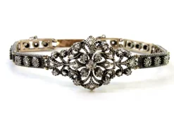 Pamono Art Deco Gold and Silver Bracelet with Central Brilliant-Cut Diamond and Diamond Chips><noscript><img width=