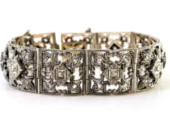 Pamono Art Deco Gold and Silver Articulated Bracelet with Brilliant-Cut Diamonds and Flakes> Bracelets