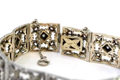 Pamono Art Deco Gold and Silver Articulated Bracelet with Brilliant-Cut Diamonds and Flakes><noscript><img width=